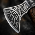 Hand forged Viking axe carbon steel blade with Celtic knotwork engraving