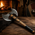 Hand Forged Double Headed Viking Axe | Celtic Engraved Decor